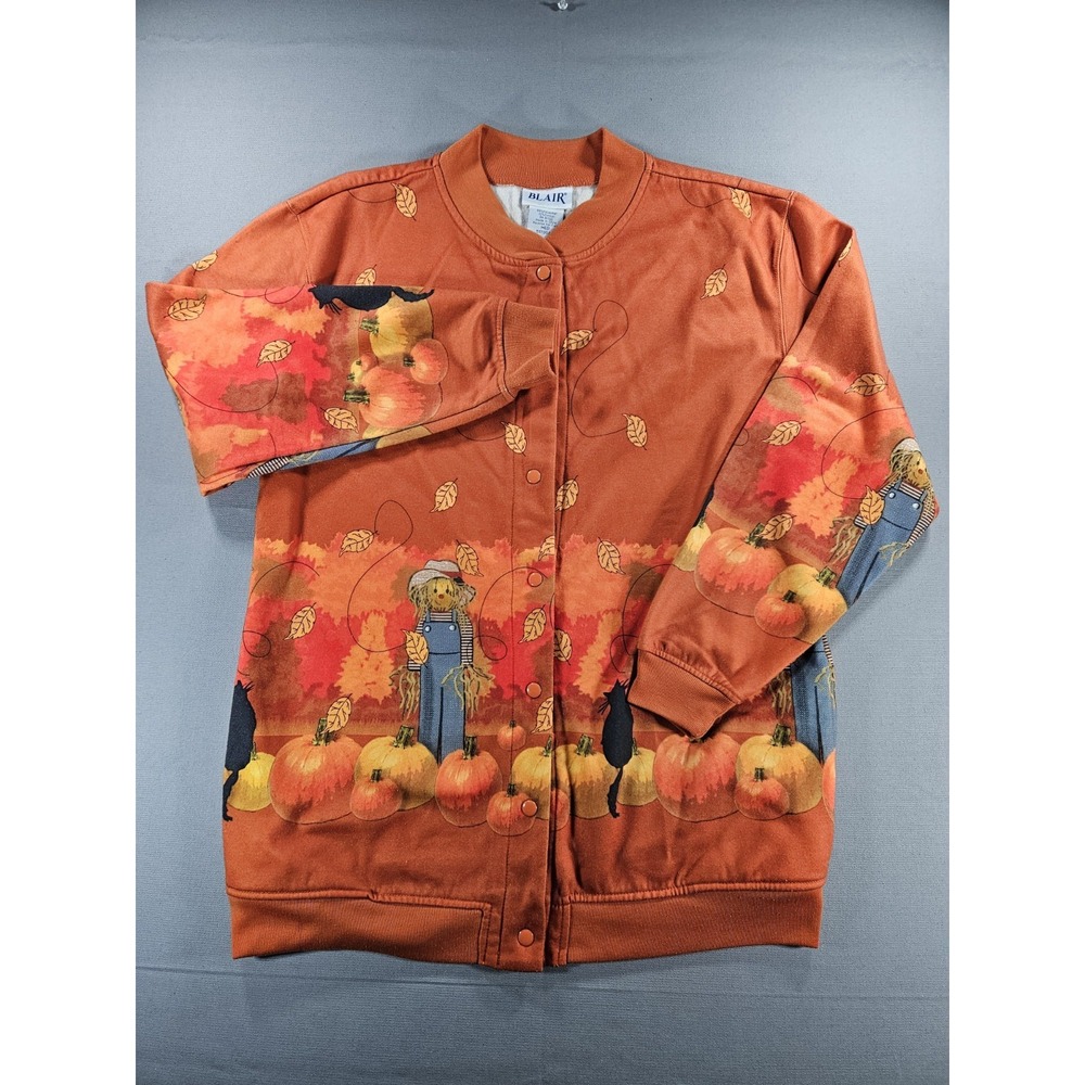 VTG Blair Autumn Snap Sweatshirt Jacket Womens M Grandmacore Scarecrow Pumpkin